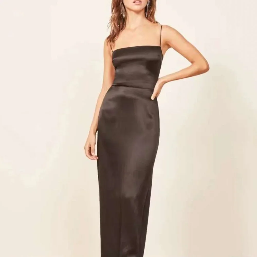 NWT Reformation Frankie Silk Maxi Dress Sz0 Black Silk Cocktail Party Formal - Picture 2 of 8